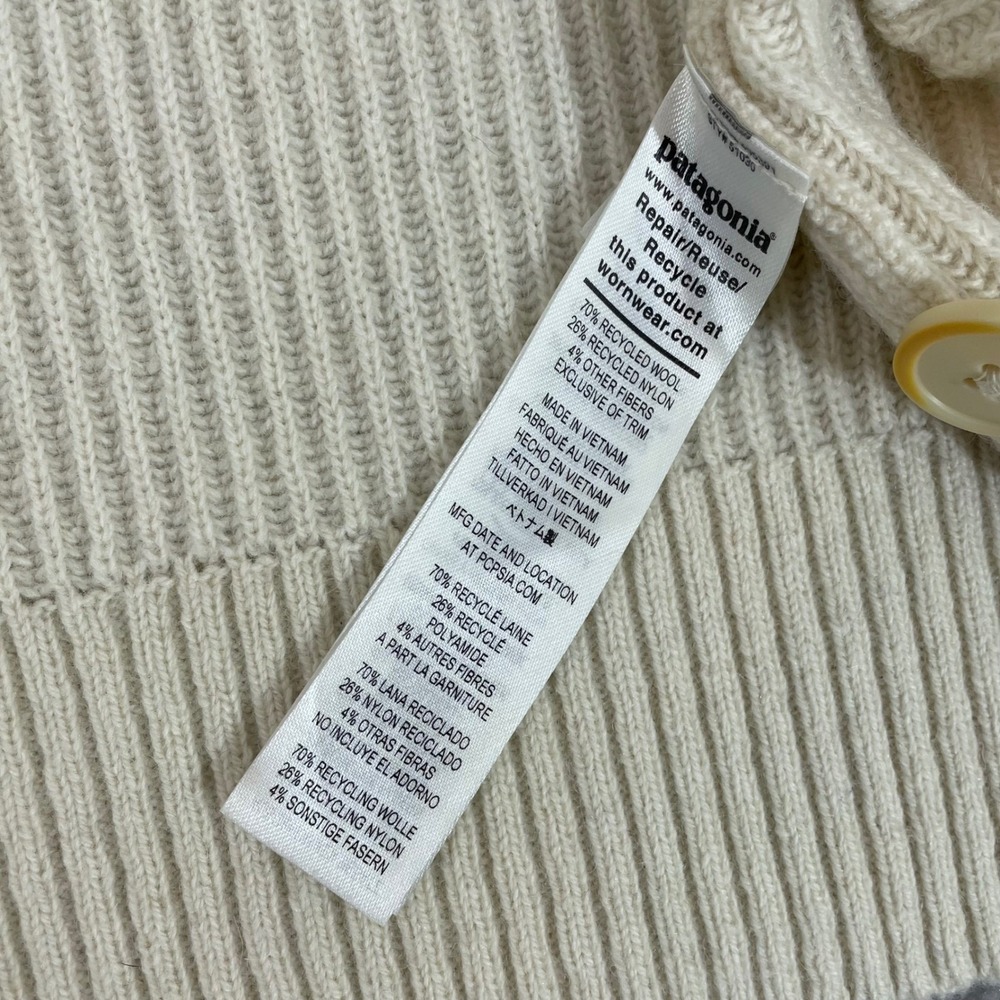 Patagonia Cardigan Sweater Womens Extra Large Recycled Wool Blend Ribbed Ivory - Picture 5 of 13